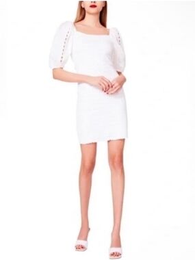 Betsey Johnson Smock Knit Poplin Sleeve Dress - White Sz S Bridal Party Romantic